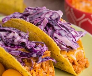 BBQ Chicken Tacos with Easy Purple Slaw