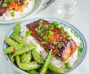 Teriyaki Salmon and Lemon Soy Snap Peas