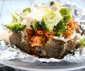 Cheesy Pulled Pork & Broccoli Crockpot Baked Potatoes