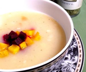 Potato & Leek Soup with Roasted Beets