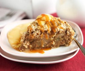 Super easy caramel pear crumble cake