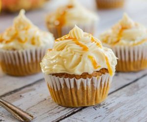 Harvest Pumpkin Cupcakes with a Salted Caramel Frosting