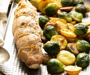 One Pan Stuffed Pork Tenderloin with Vegetables