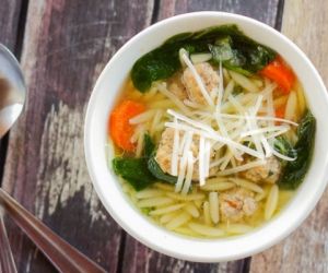 Fresh Spinach Soup with Mini Meatballs & Orzo