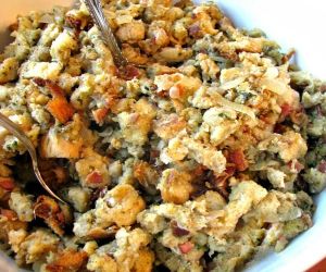 Slow Cooker Stuffing with Bacon Onions and Sage