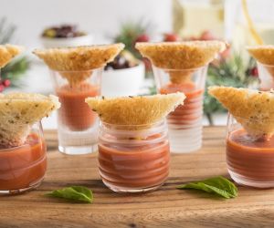 Tomato soup shooters with mini grilled cheese