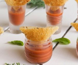 Tomato soup shooters with mini grilled cheese