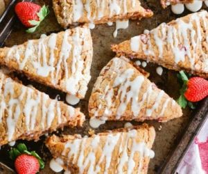 Whole-Wheat Strawberry Ricotta Scones with a Lemon Glaze