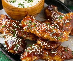 Baked Sesame Chicken Fingers with Fries