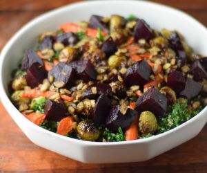 Roasted Vegetable, Kale, and Quinoa Salad with Clementine Vinaigrette