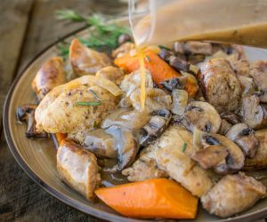 Slow cooker rosemary chicken, sausage & mushrooms
