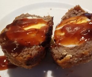 Scotch Eggs w Moores honey bbq sauce