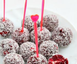 Red Velvet Cake Balls with Coconut & White Chocolate