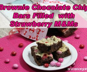 Brownie Chocolate Chip Bars Filled with Strawberry M&Ms