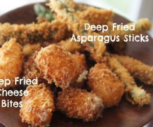 Deep Fried Green Peppers, Cheese Cubes, & Asparagus Stalks