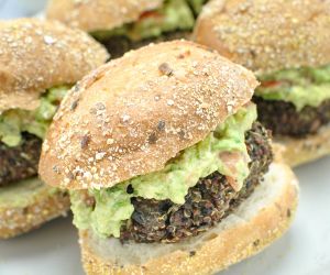 Red Quinoa and Black Bean Sliders with Easy Guacamole Spread