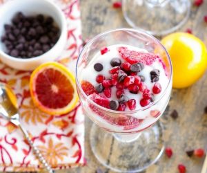 Blood Orange Parfaits with Dark Chocolate Chips & Pomegranate Arils