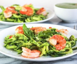 Chive Pesto Shrimp and Zoodles