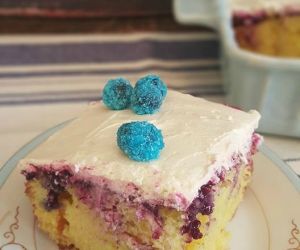 Blueberry Lemon Poke Cake with Frozen Blueberry Candy