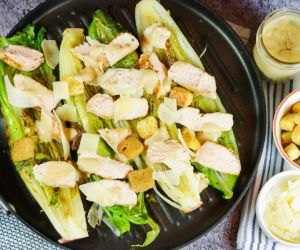 Skillet Grilled Romaine Hearts with Homemade Caesar Dressing