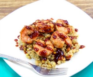 Shrimp over Lentils with a Spicy Molasses BBQ Sauce