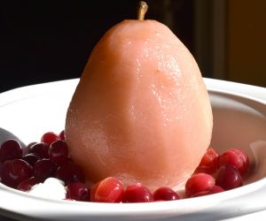 Cranberry Poached Pears with Salted Sour Cream