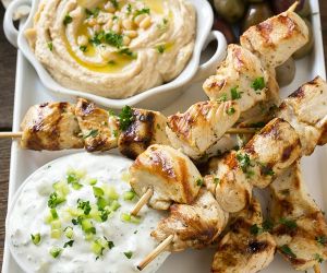 Greek Chicken Souvlaki with Yogurt Sauce