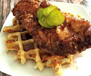 Hot Chicken and Jalapeno Bacon Cheddar Waffle