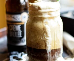 Creme Brulee Stout Float with Creme Brulee Stout No-Churn Ice Cream