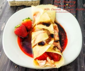 FRIED STRAWBERRY CHEESECAKE CREPES WITH CHOCOLATE BALSAMIC DRIZZLE