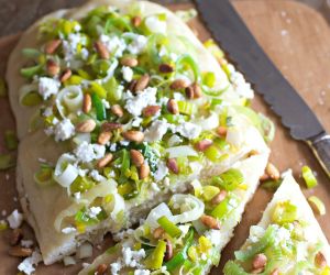 Leek Focaccia with Feta and Toasted Pine Nuts