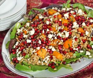 Farro Salad with Roasted Butternut Squash, Pomegranate and Gorgonzola