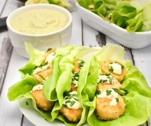 Gardein Crabless Cakes Lettuce Wraps with Creamy Avocado Sauce