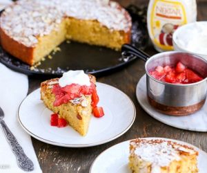 Gluten Free Honey Cornmeal Cake with Strawberry Compote + Honey Whipped Cream