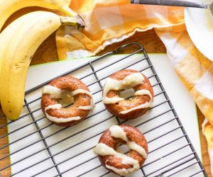 Gluten-Free Banana Bread Donuts + Honey Cream Cheese Drizzle