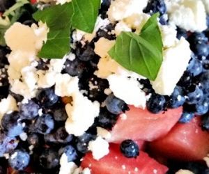 Watermelon Salad with Blueberries, Mint and Feta Cheese