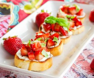 Balsamic Strawberry Toasted Crostini with Ricotta & Fresh Basil