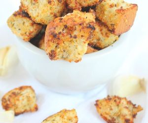 Homemade garlic herb croutons with Parmesan