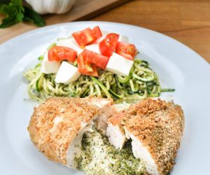 Lemon Mint Pesto and Mozzarella Stuffed Chicken with Zoodles