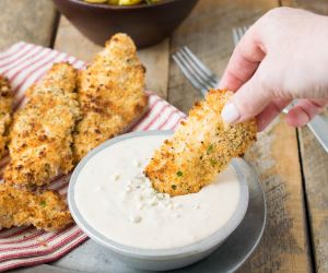 Baked chicken tenders with buffalo blue cheese sauce