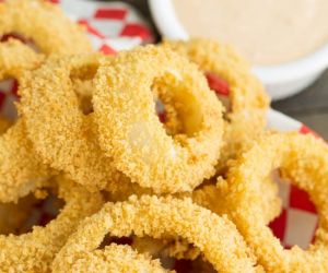 Oven Fried Onion Rings with Copycat Outback Blooming Onion Dipping Sauce