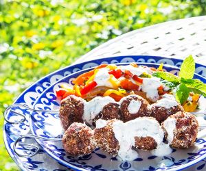 coconut kofta with peppers salad