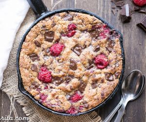 Raspberry Chocolate Chunk Skillet Cookie (Paleo + Gluten Free)