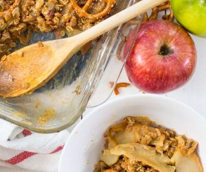 Whiskey Caramel Apple Crisp with Pretzel Crumble