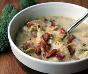 Cheesy Broccoli Soup with Bacon and Tortellini - Foody Schmoody Blog