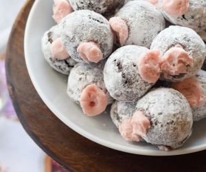 Chocolate Donut Holes with Pomegranate Cream Filling