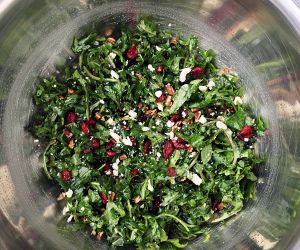 Kale salad with feta, pecans and cranberries