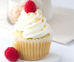 Coconut Cupcakes with Raspberry Filling