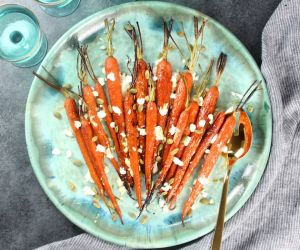 Honey Roasted Carrots with Goat Cheese and Pepitas