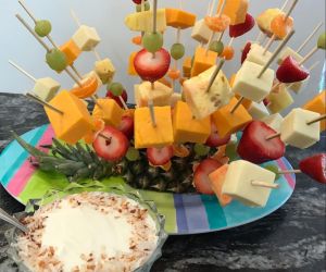 Fruit and Cheese Kebobs in a Pineapple